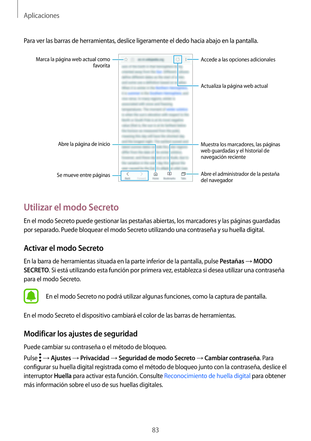 Samsung SM-G935FZDAPHE manual Utilizar el modo Secreto, Activar el modo Secreto, Modificar los ajustes de seguridad 