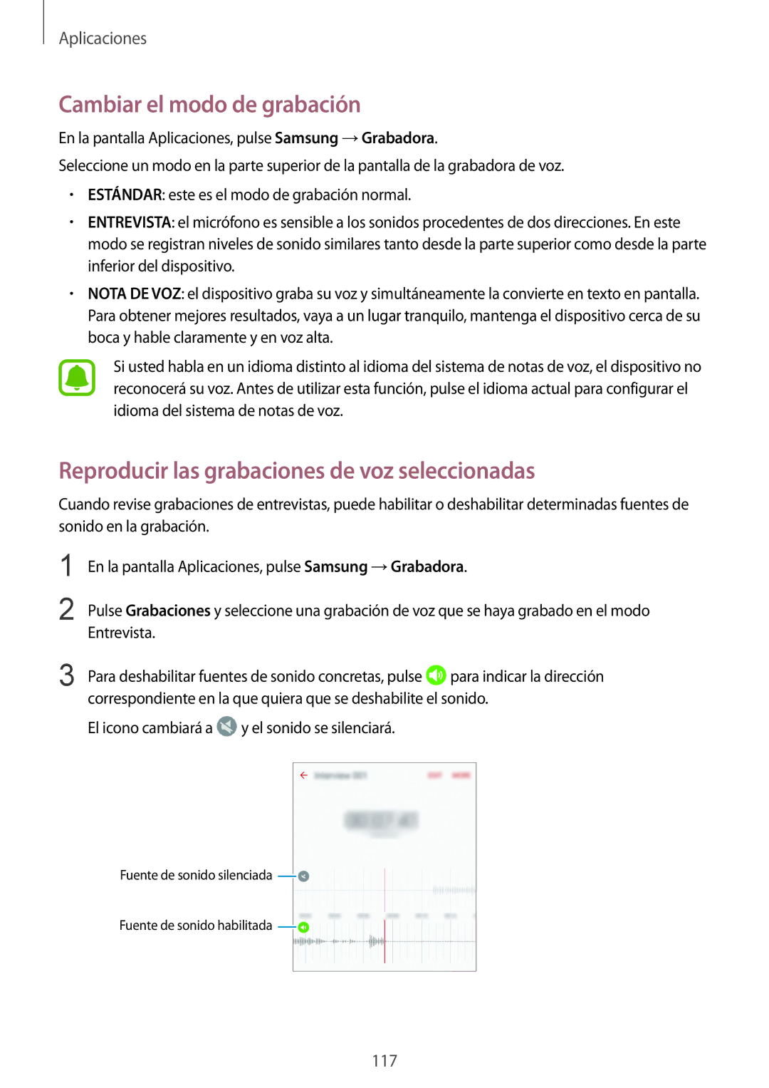 Samsung SM-G935FEDAPHE, SM-G935FZBAPHE manual Cambiar el modo de grabación, Reproducir las grabaciones de voz seleccionadas 