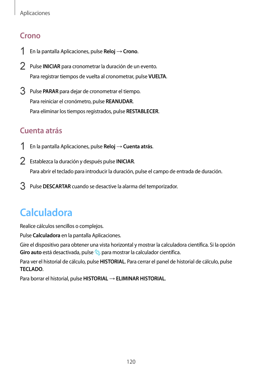 Samsung SM-G935FZBAPHE, SM-G935FZKAPHE, SM-G935FEDAPHE, SM-G935FZDAPHE, SM-G935FZSAPHE manual Calculadora, Crono, Cuenta atrás 