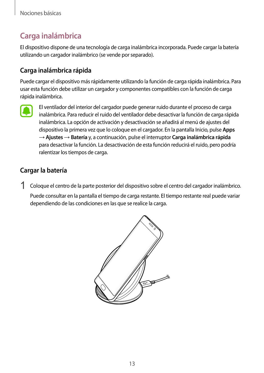 Samsung SM-G935FZDAPHE, SM-G935FZBAPHE, SM-G935FZKAPHE, SM-G935FEDAPHE manual Carga inalámbrica rápida, Cargar la batería 