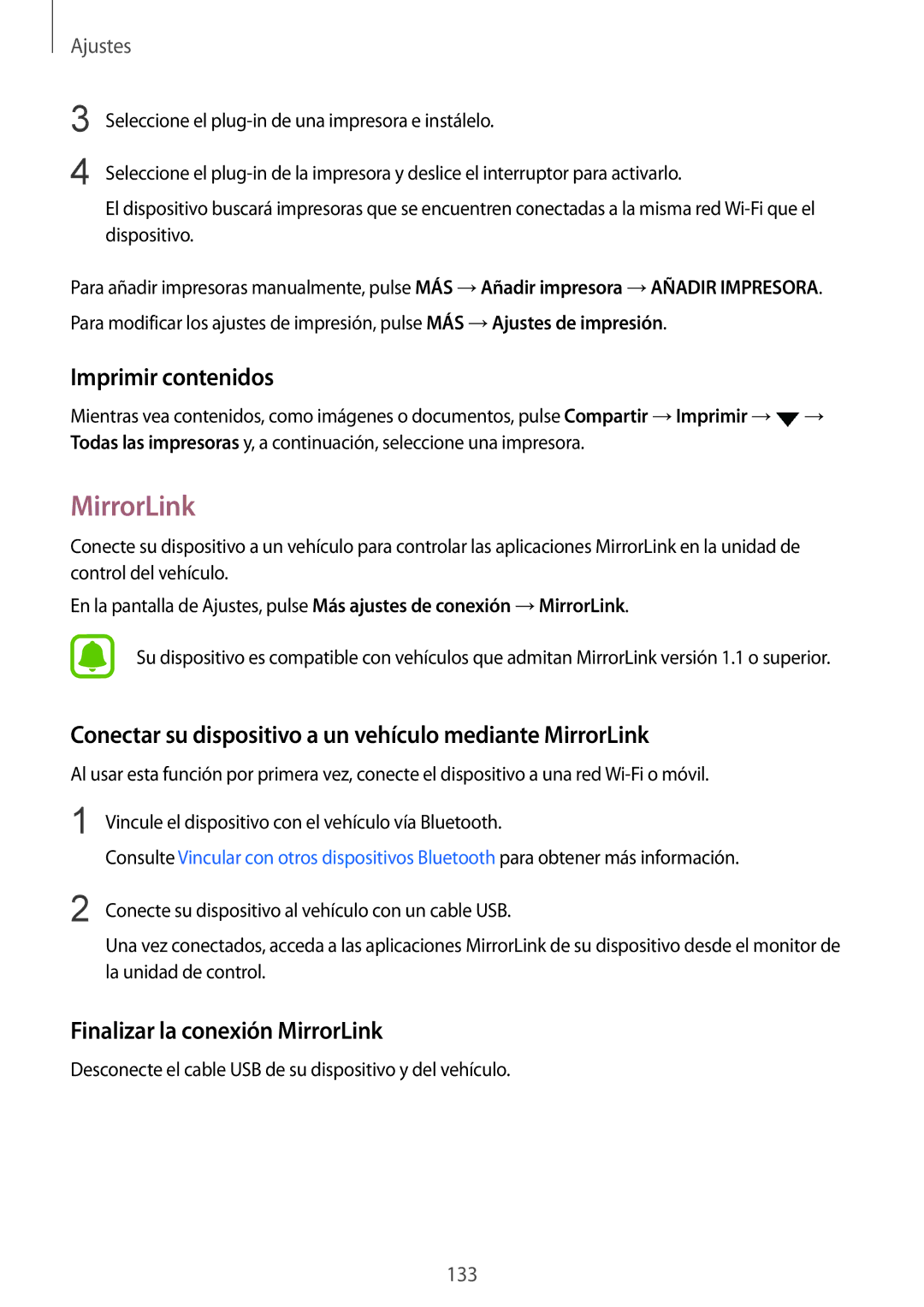 Samsung SM-G935FZDAPHE, SM-G935FZBAPHE Imprimir contenidos, Conectar su dispositivo a un vehículo mediante MirrorLink 