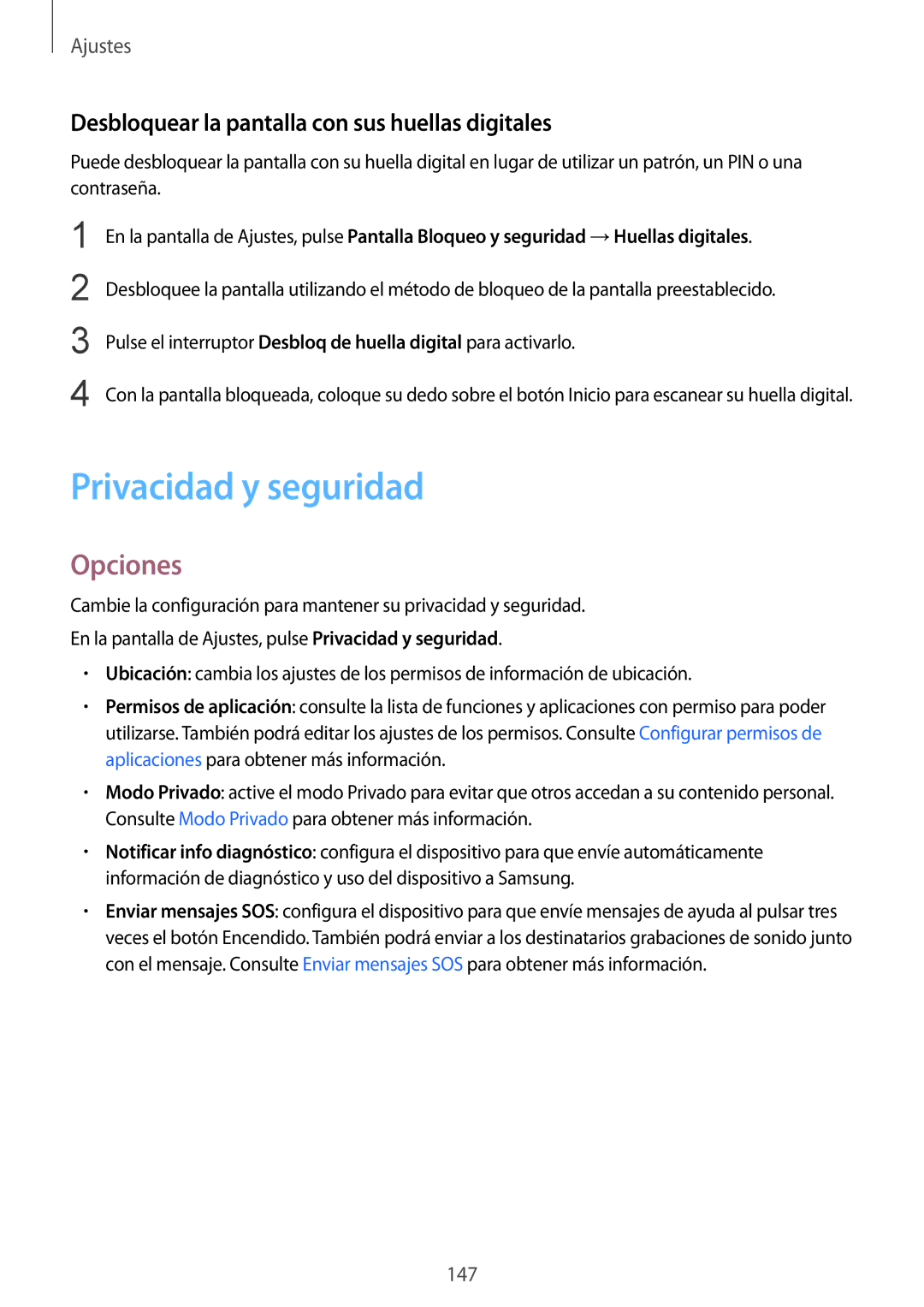 Samsung SM-G935FEDAPHE, SM-G935FZBAPHE manual Privacidad y seguridad, Desbloquear la pantalla con sus huellas digitales 