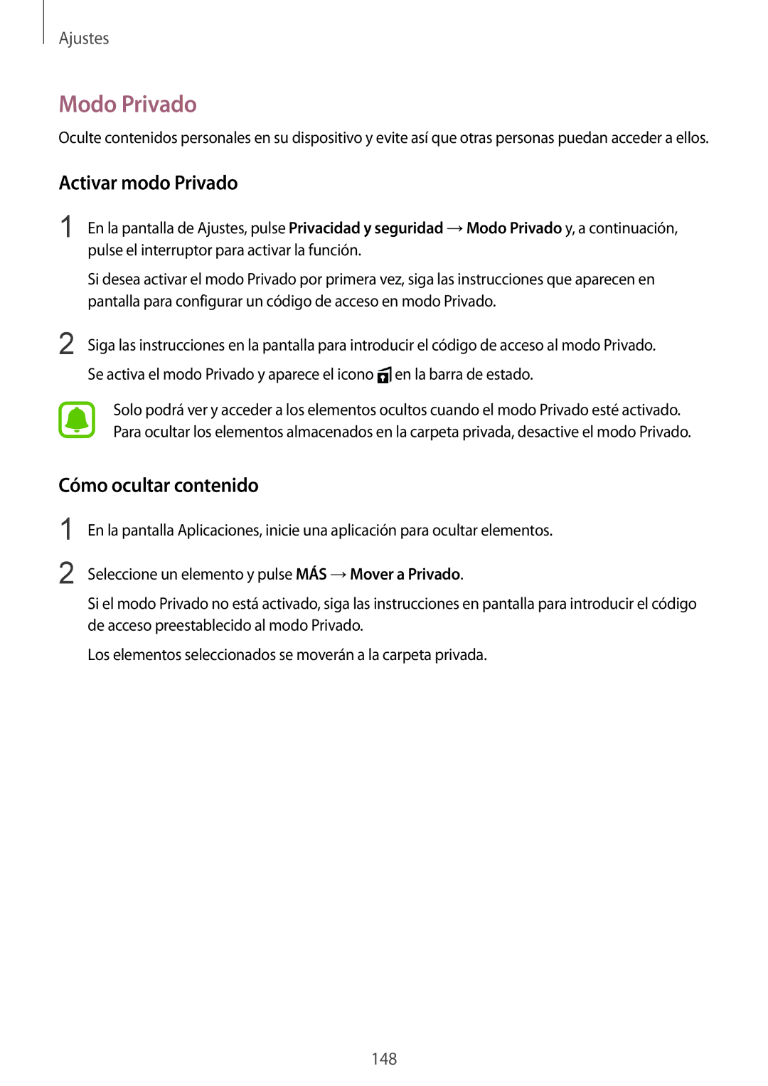 Samsung SM-G935FZDAPHE, SM-G935FZBAPHE, SM-G935FZKAPHE manual Modo Privado, Activar modo Privado, Cómo ocultar contenido 