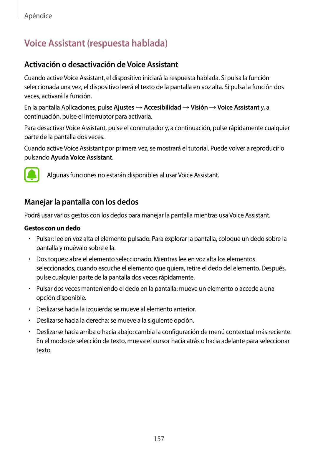 Samsung SM-G935FEDAPHE, SM-G935FZBAPHE Voice Assistant respuesta hablada, Activación o desactivación de Voice Assistant 