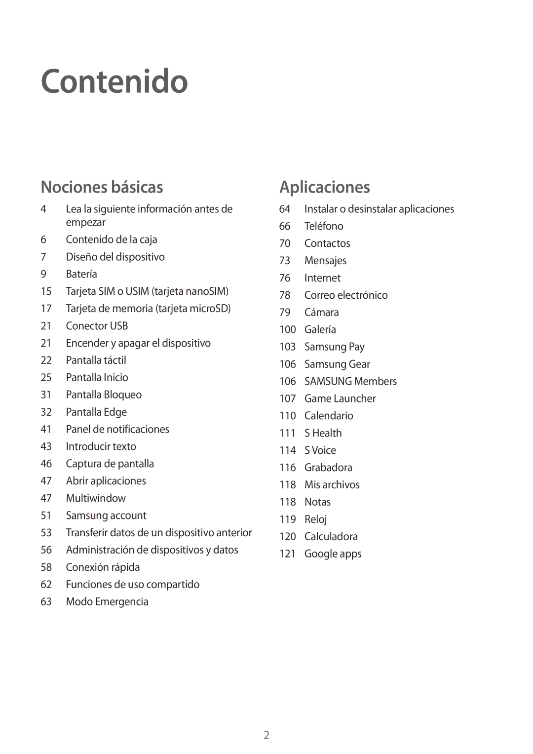 Samsung SM-G935FEDAPHE, SM-G935FZBAPHE, SM-G935FZKAPHE, SM-G935FZDAPHE, SM-G935FZSAPHE manual Contenido 