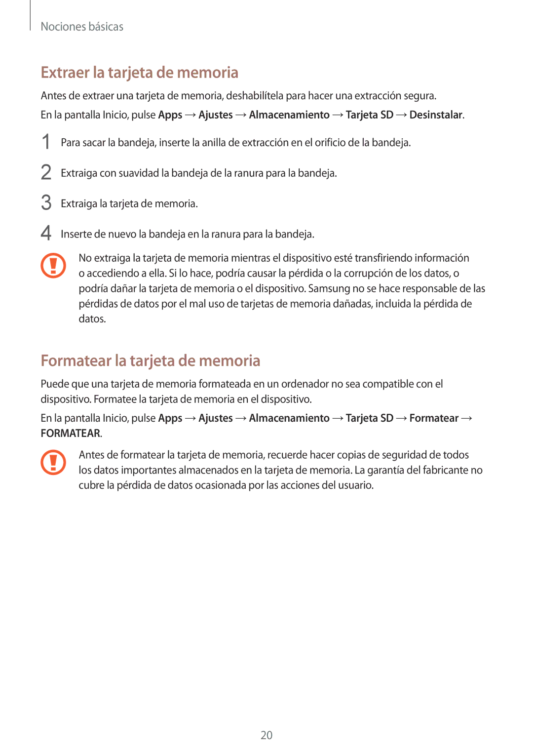 Samsung SM-G935FZBAPHE, SM-G935FZKAPHE, SM-G935FEDAPHE manual Extraer la tarjeta de memoria, Formatear la tarjeta de memoria 