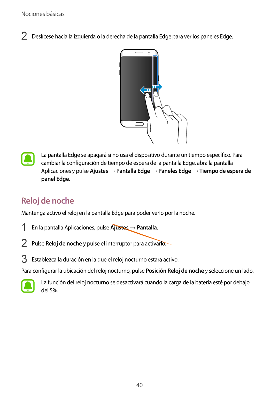 Samsung SM-G935FZBAPHE, SM-G935FZKAPHE, SM-G935FEDAPHE, SM-G935FZDAPHE, SM-G935FZSAPHE manual Reloj de noche 