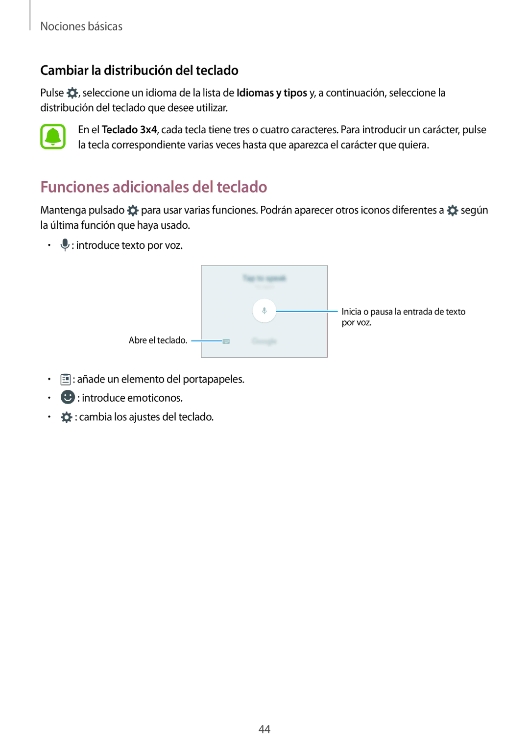 Samsung SM-G935FZSAPHE, SM-G935FZBAPHE manual Funciones adicionales del teclado, Cambiar la distribución del teclado 