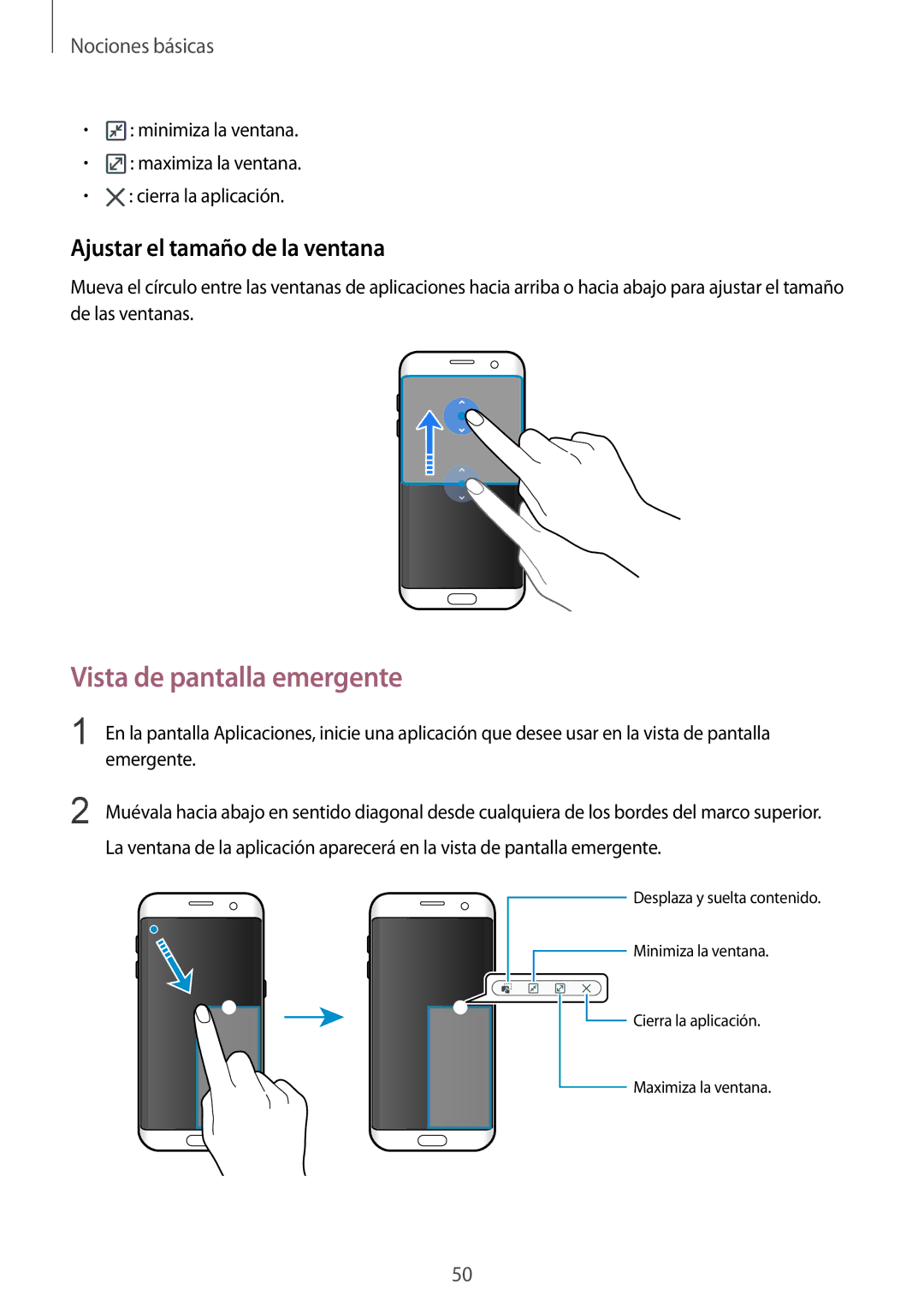 Samsung SM-G935FZBAPHE, SM-G935FZKAPHE, SM-G935FEDAPHE manual Vista de pantalla emergente, Ajustar el tamaño de la ventana 