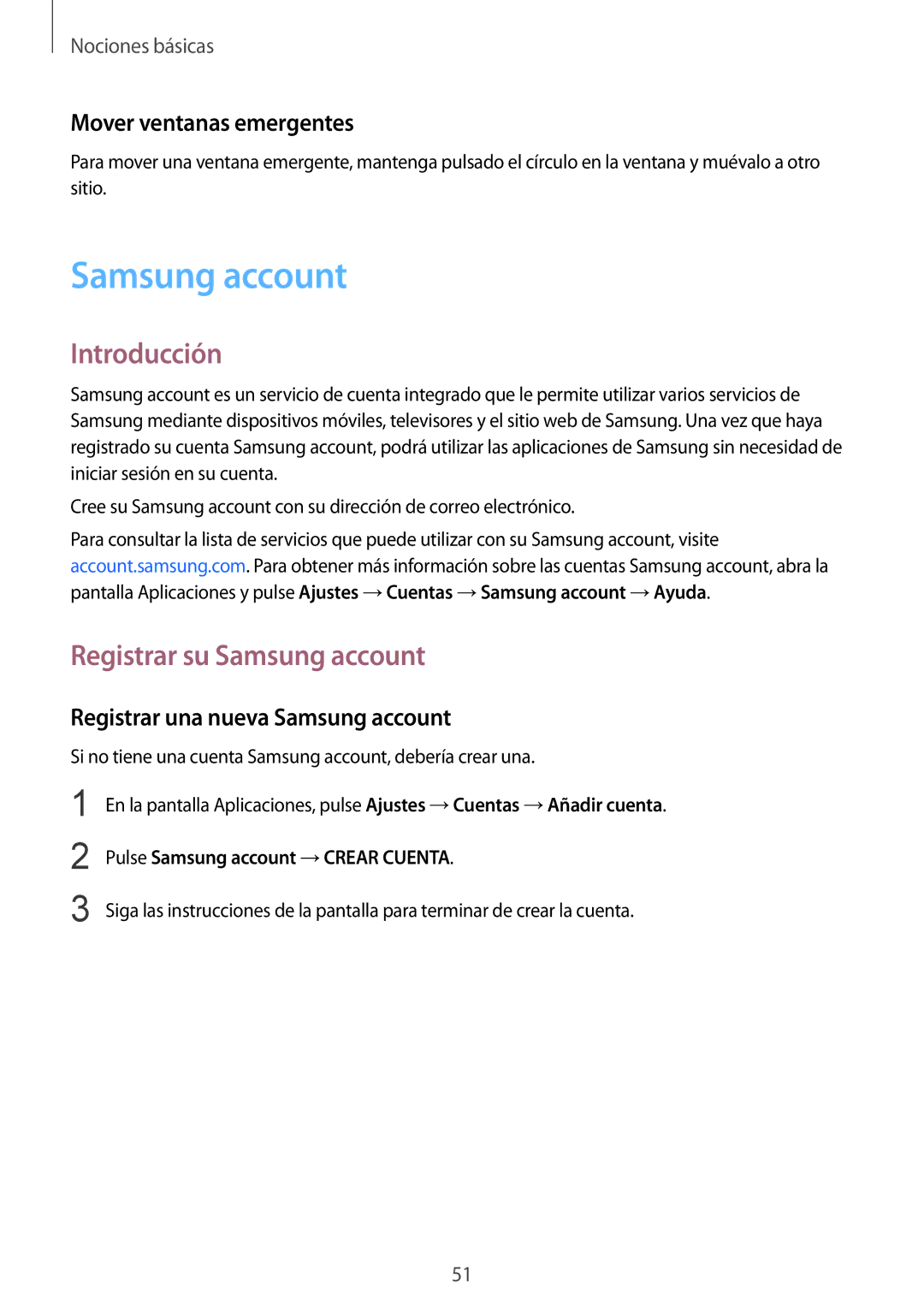 Samsung SM-G935FZKAPHE Registrar su Samsung account, Mover ventanas emergentes, Registrar una nueva Samsung account 