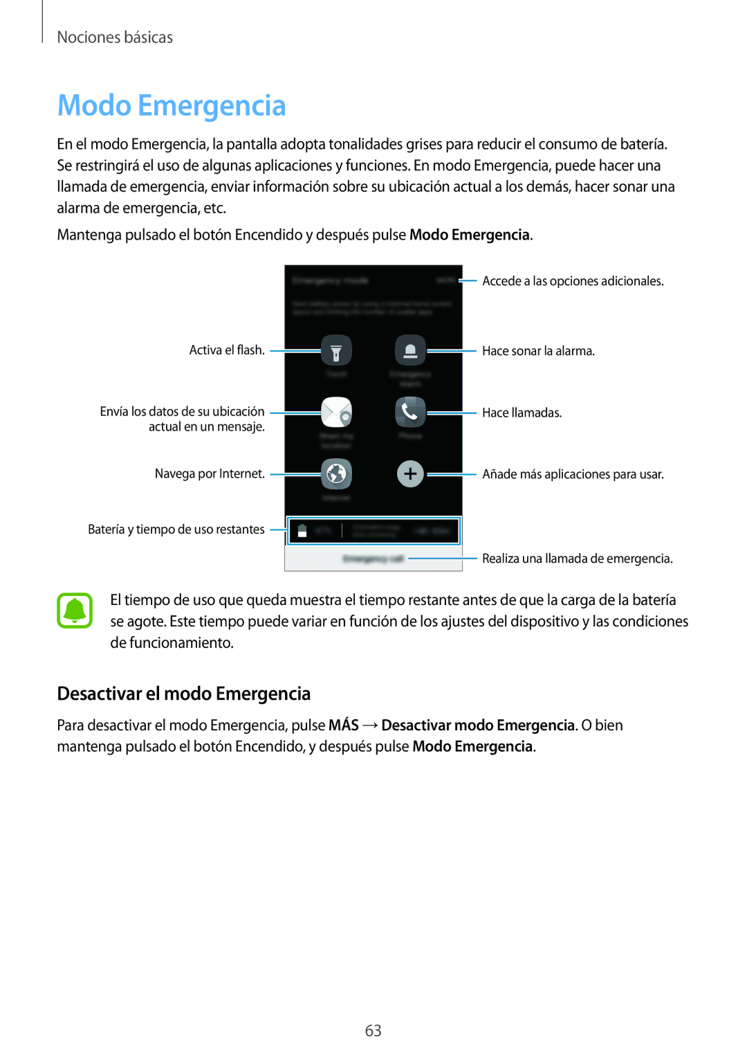 Samsung SM-G935FZDAPHE, SM-G935FZBAPHE, SM-G935FZKAPHE, SM-G935FEDAPHE manual Modo Emergencia, Desactivar el modo Emergencia 