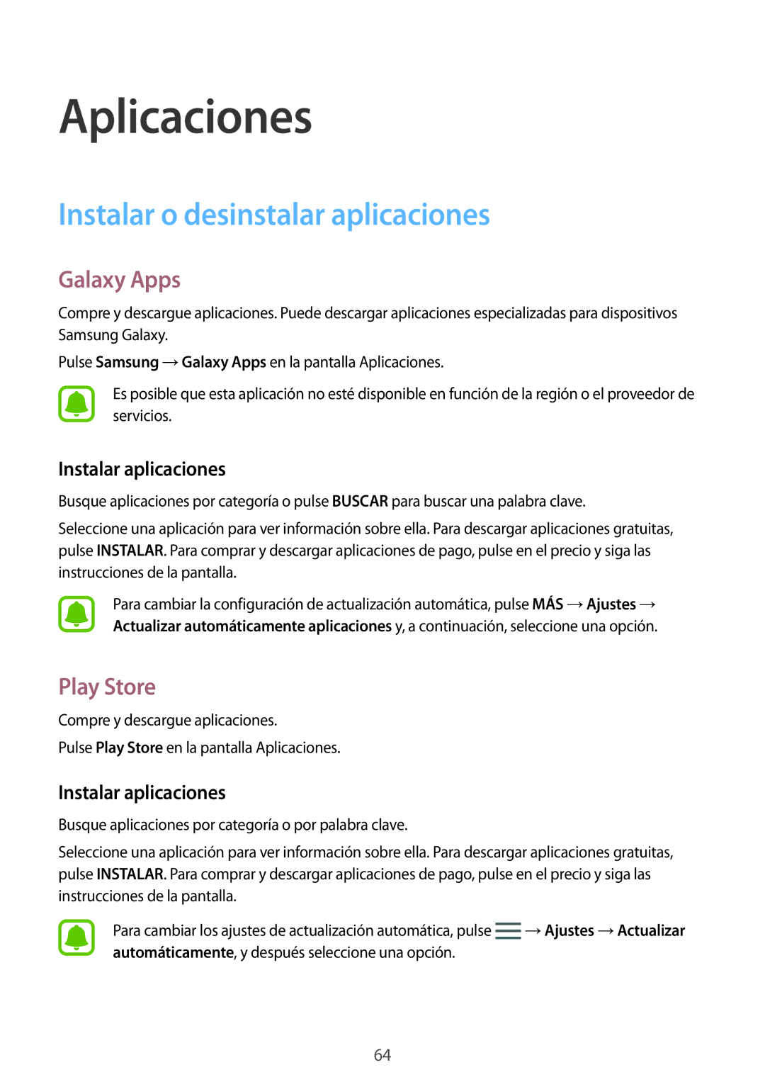 Samsung SM-G935FZSAPHE, SM-G935FZBAPHE Instalar o desinstalar aplicaciones, Galaxy Apps, Play Store, Instalar aplicaciones 