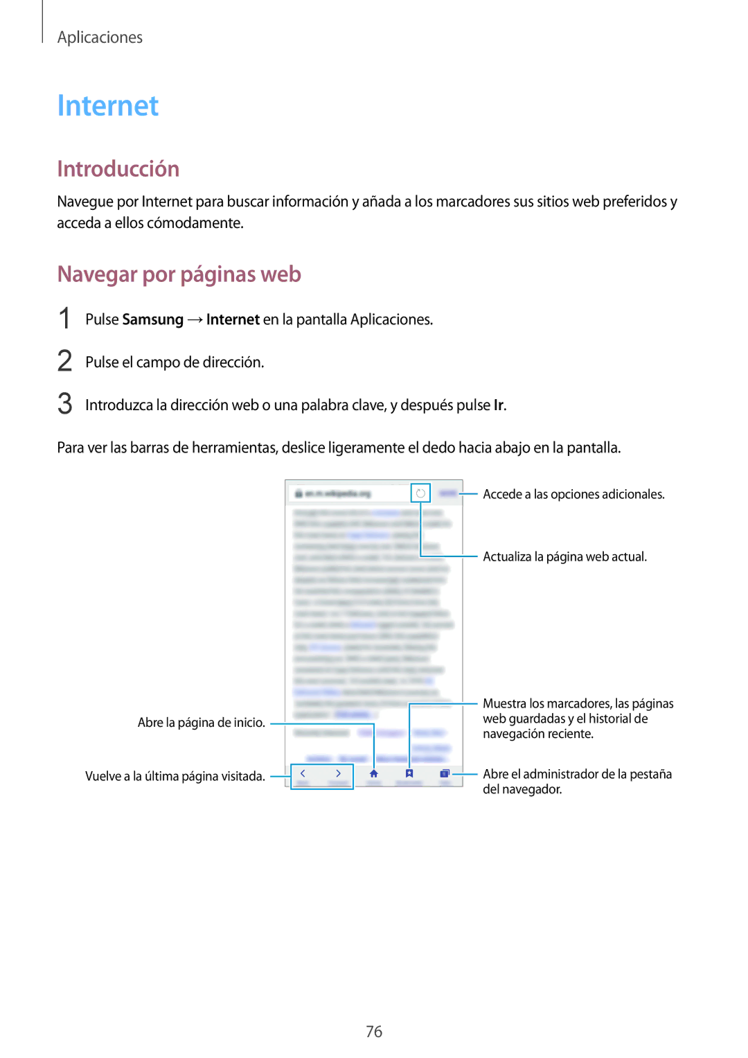 Samsung SM-G935FZKAPHE, SM-G935FZBAPHE, SM-G935FEDAPHE, SM-G935FZDAPHE, SM-G935FZSAPHE manual Internet, Navegar por páginas web 