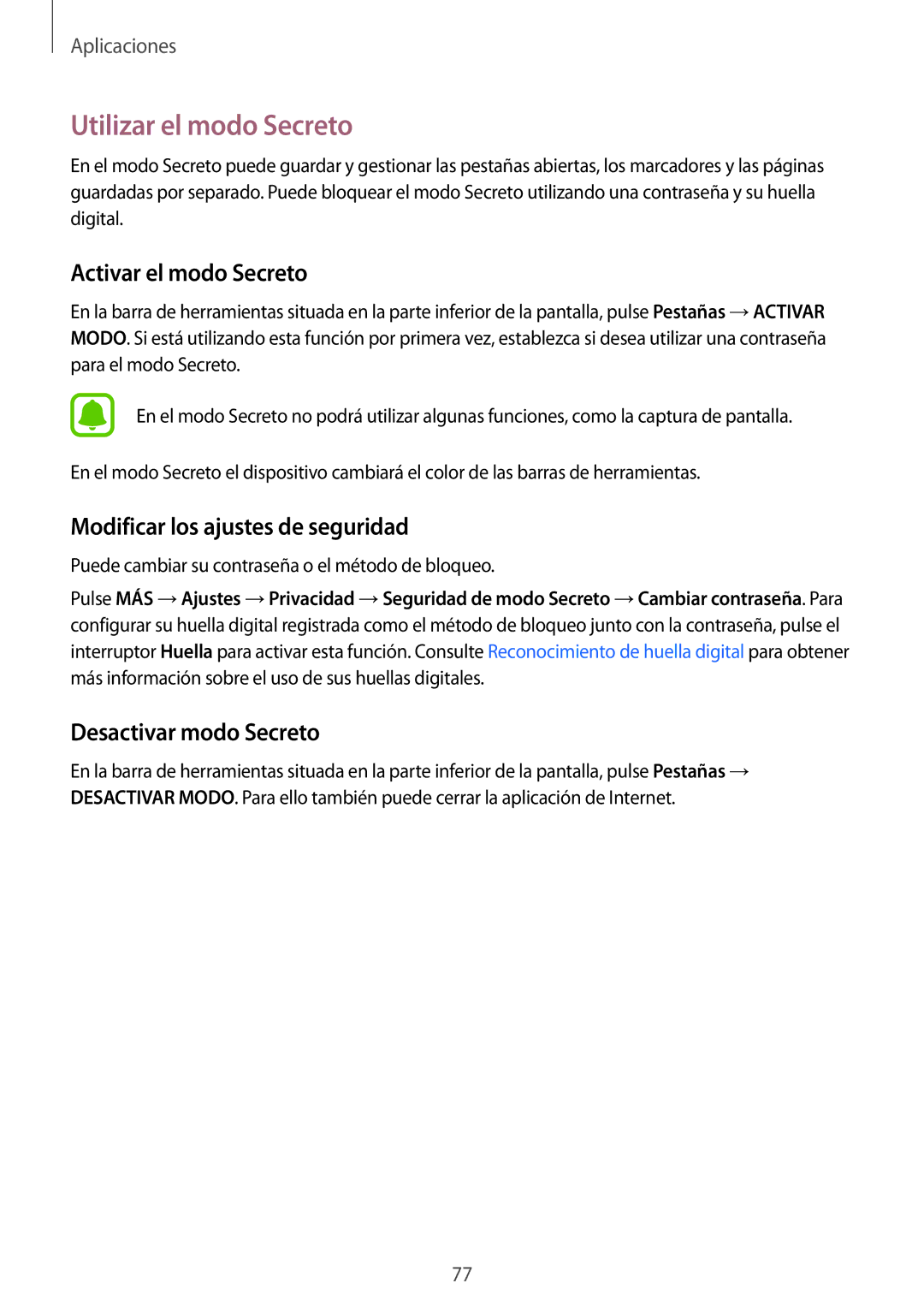 Samsung SM-G935FEDAPHE manual Utilizar el modo Secreto, Activar el modo Secreto, Modificar los ajustes de seguridad 