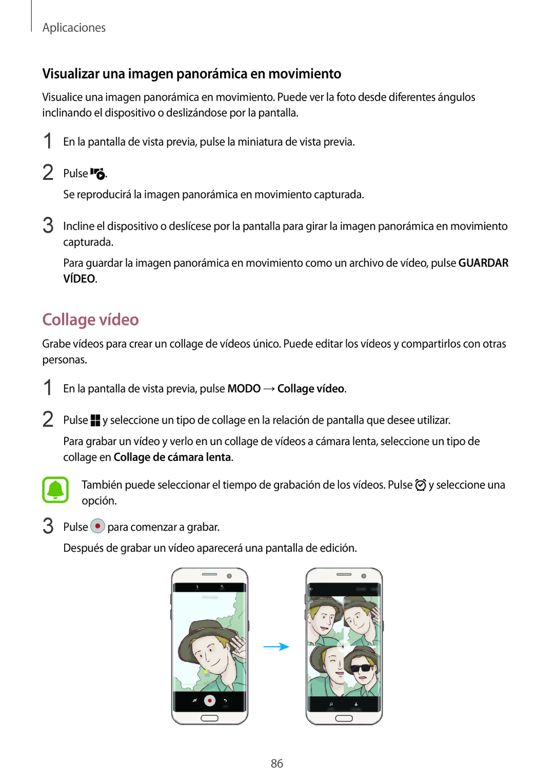 Samsung SM-G935FZKAPHE, SM-G935FZBAPHE, SM-G935FEDAPHE manual Collage vídeo, Visualizar una imagen panorámica en movimiento 