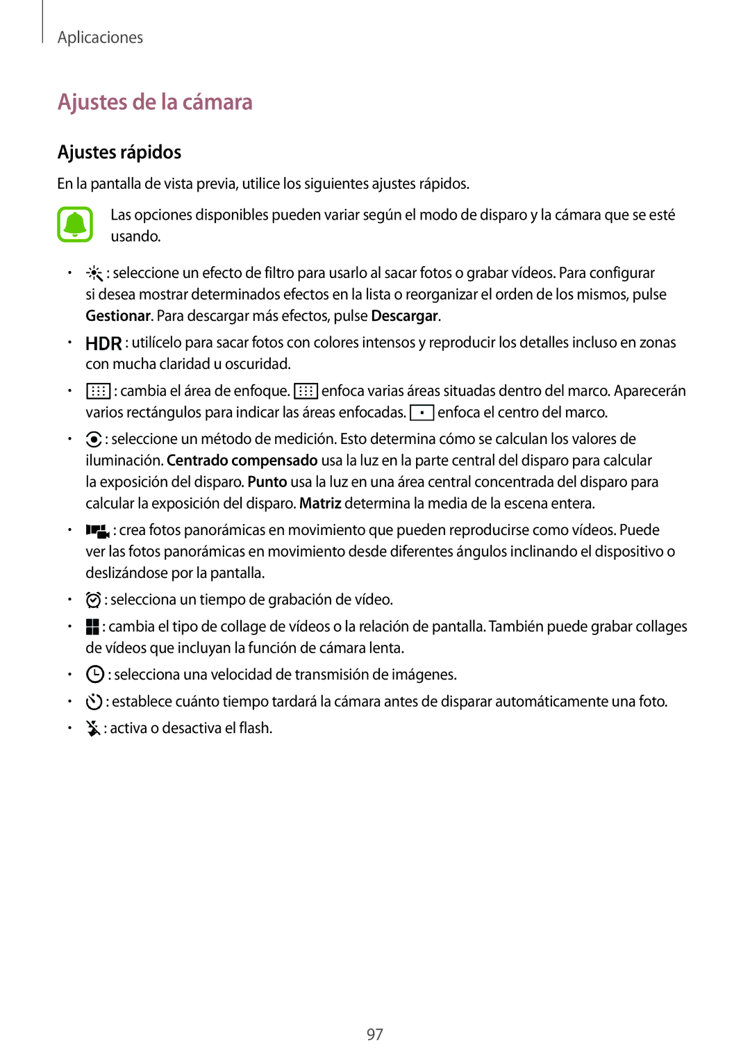 Samsung SM-G935FEDAPHE, SM-G935FZBAPHE, SM-G935FZKAPHE, SM-G935FZDAPHE, SM-G935FZSAPHE Ajustes de la cámara, Ajustes rápidos 