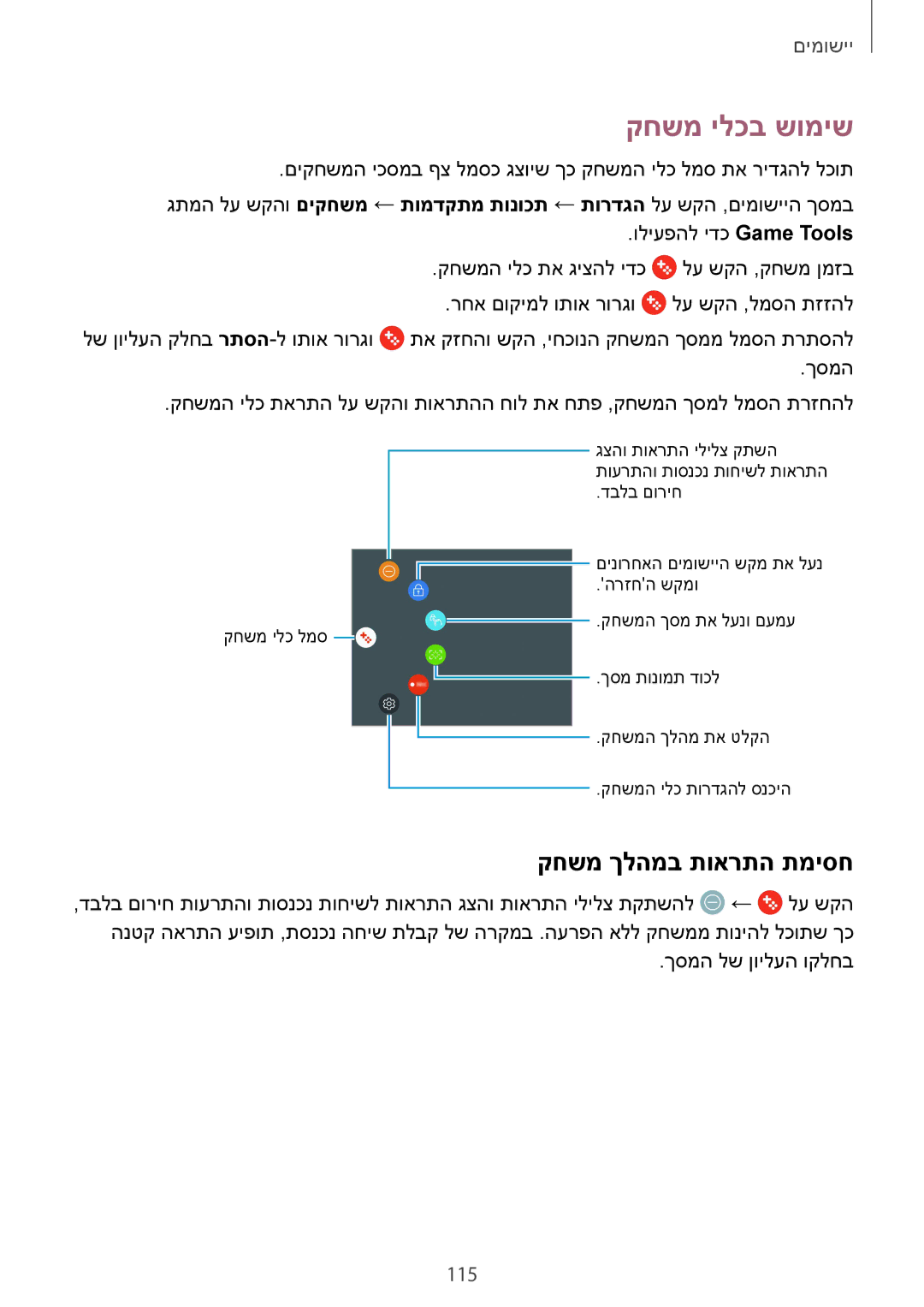 Samsung SM-G935FZKAILO, SM-G935FZDAILO, SM-G935FZSAILO manual קחשמ ילכב שומיש, קחשמ ךלהמב תוארתה תמיסח, 115 