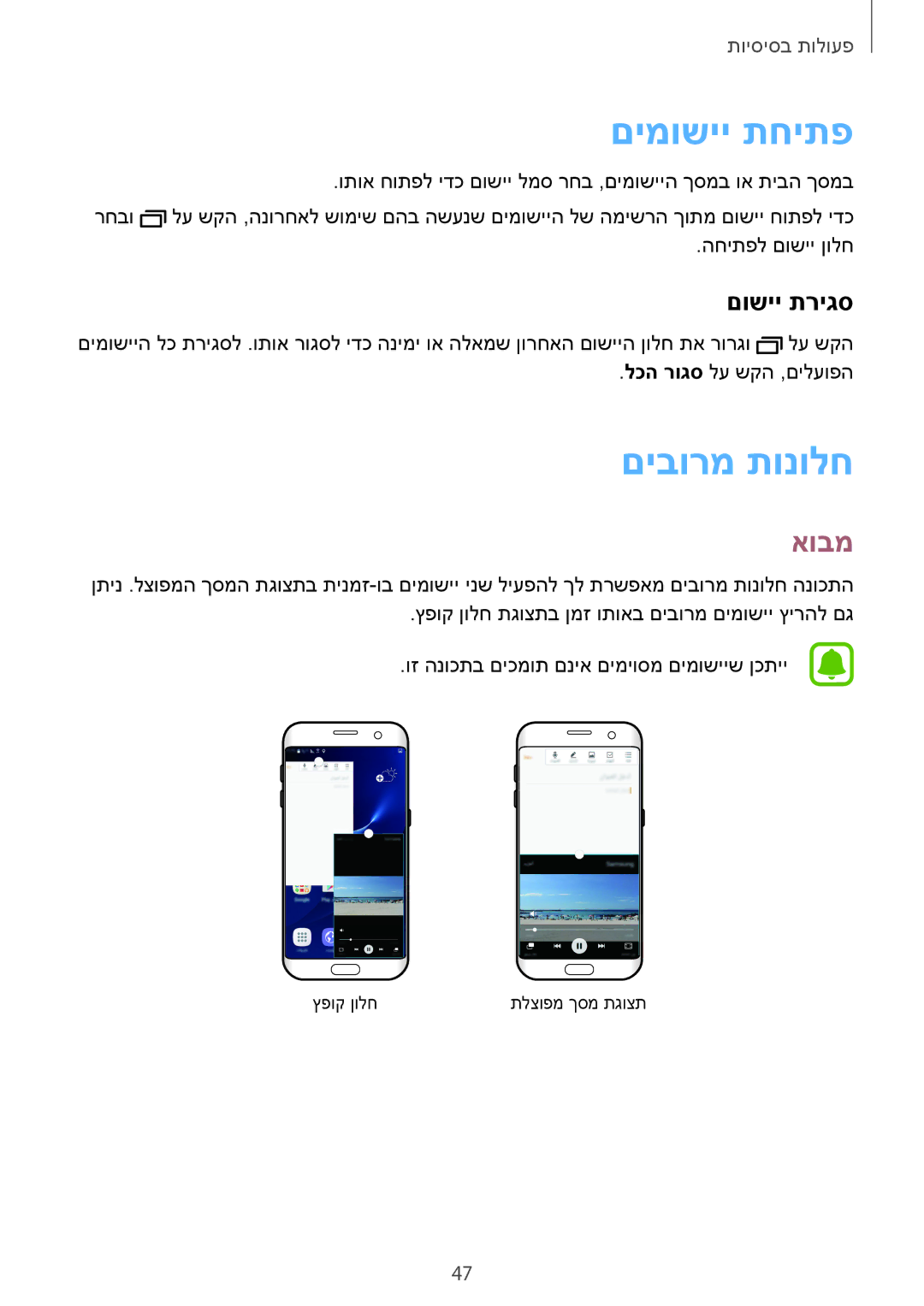 Samsung SM-G935FZSAILO, SM-G935FZDAILO, SM-G935FZKAILO manual םימושיי תחיתפ, םיבורמ תונולח, םושיי תריגס 