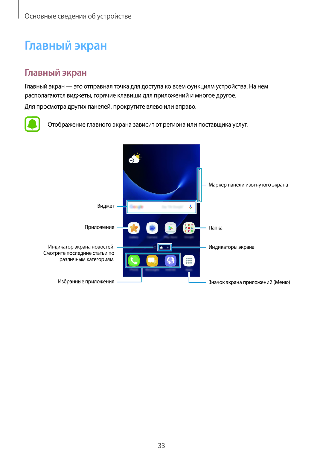 Samsung SM-G935FZDUSER, SM-G935FZDASEB, SM-G935FEDUSER, SM-G935FZKUSER, SM-G935FZBUSER, SM-G935FZSUSER manual Главный экран 
