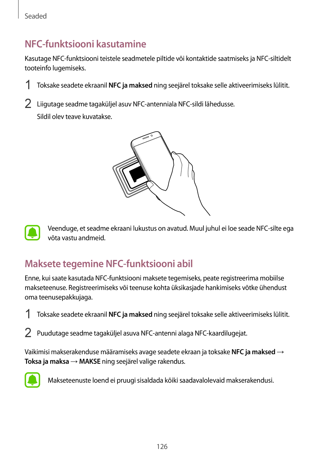 Samsung SM-G935FZDASEB manual NFC-funktsiooni kasutamine, Maksete tegemine NFC-funktsiooni abil 