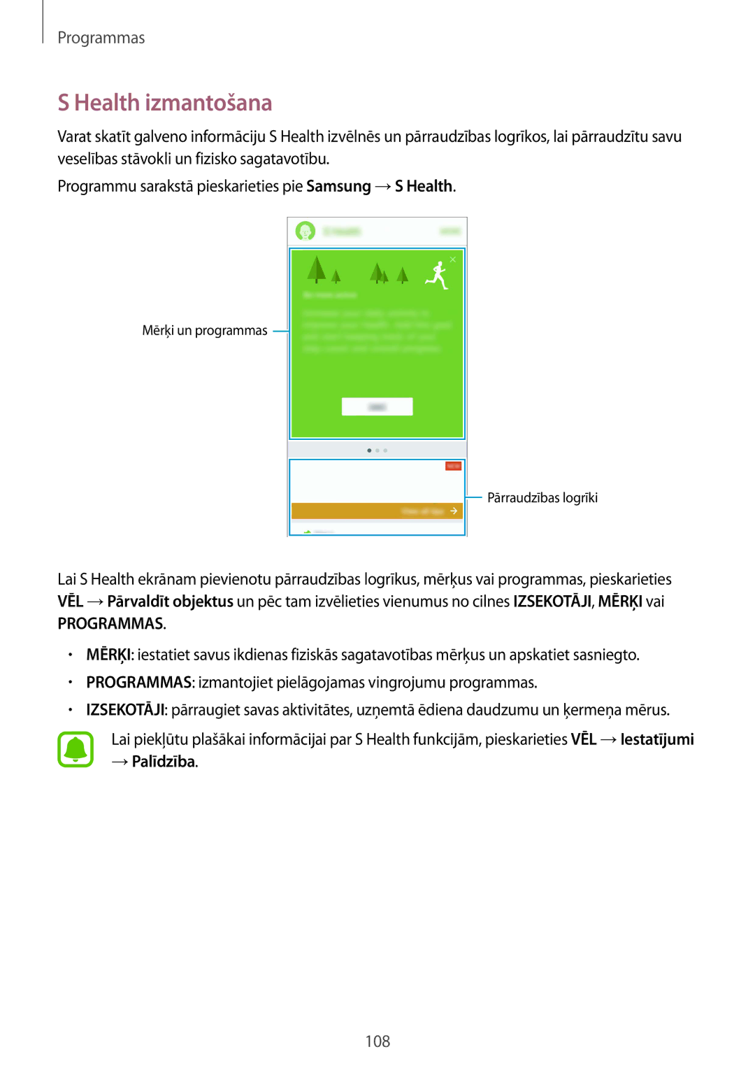 Samsung SM-G935FZDASEB manual Health izmantošana, Programmas 