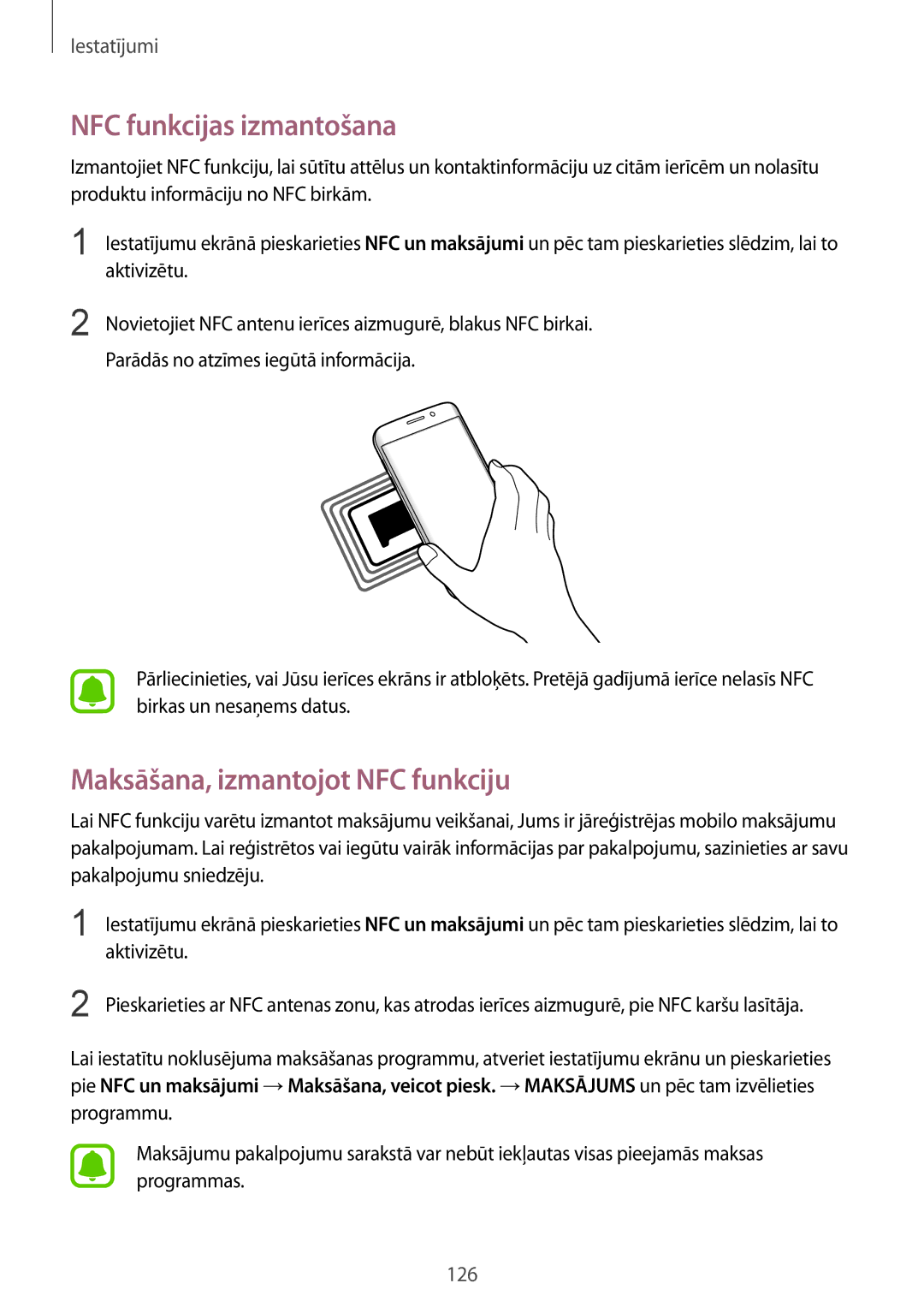 Samsung SM-G935FZDASEB manual NFC funkcijas izmantošana, Maksāšana, izmantojot NFC funkciju 