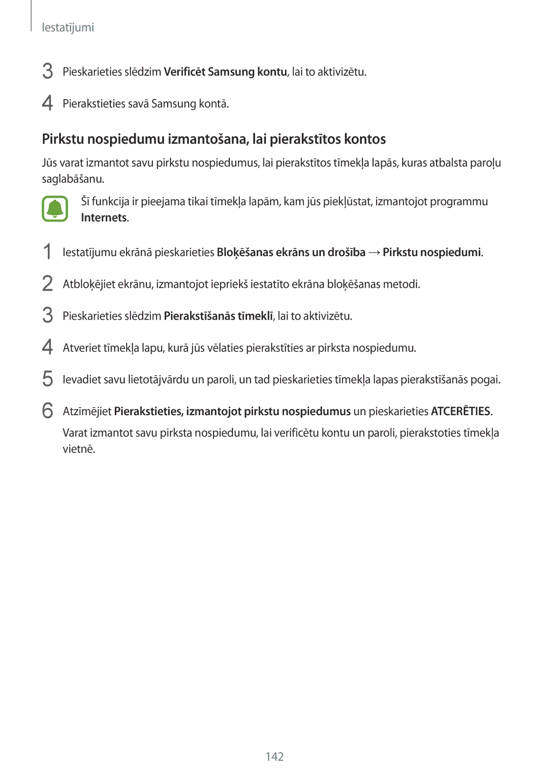 Samsung SM-G935FZDASEB manual Pirkstu nospiedumu izmantošana, lai pierakstītos kontos 