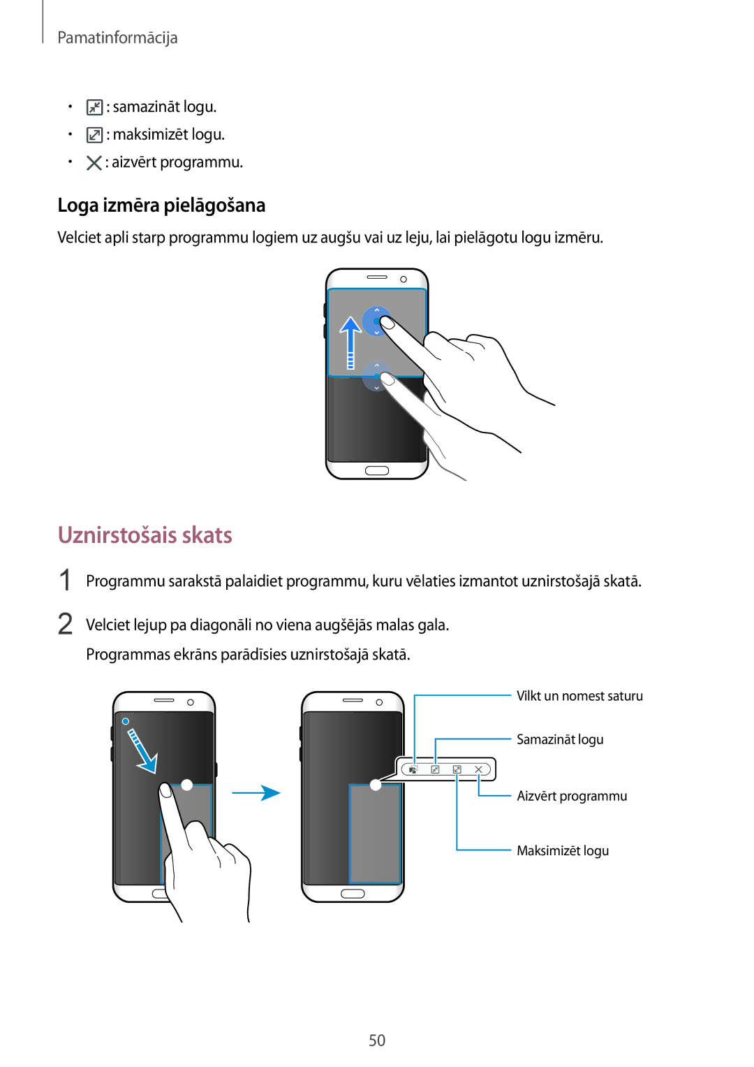 Samsung SM-G935FZDASEB manual Uznirstošais skats, Loga izmēra pielāgošana 