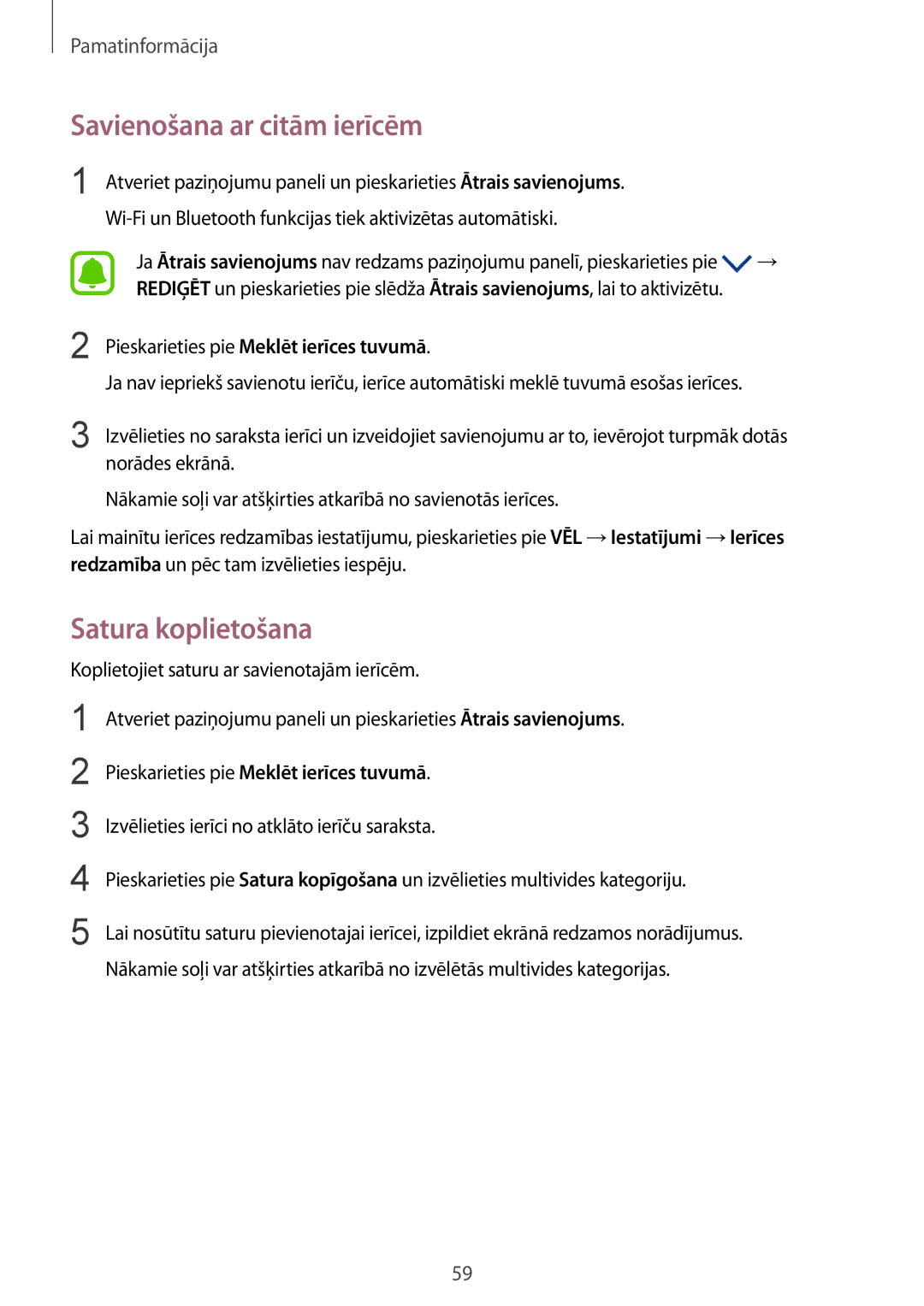 Samsung SM-G935FZDASEB manual Savienošana ar citām ierīcēm, Satura koplietošana 