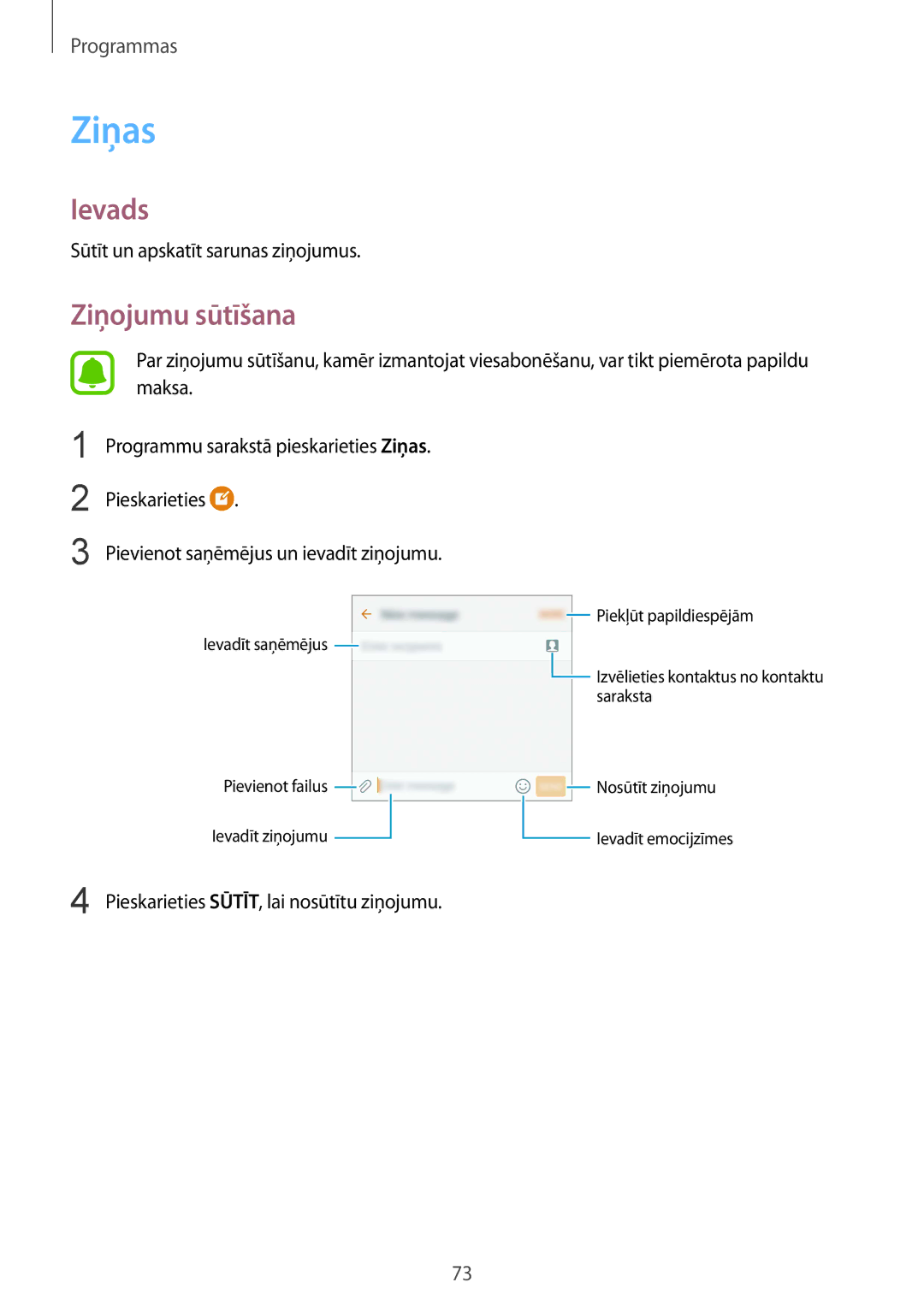 Samsung SM-G935FZDASEB manual Ziņas, Ziņojumu sūtīšana 