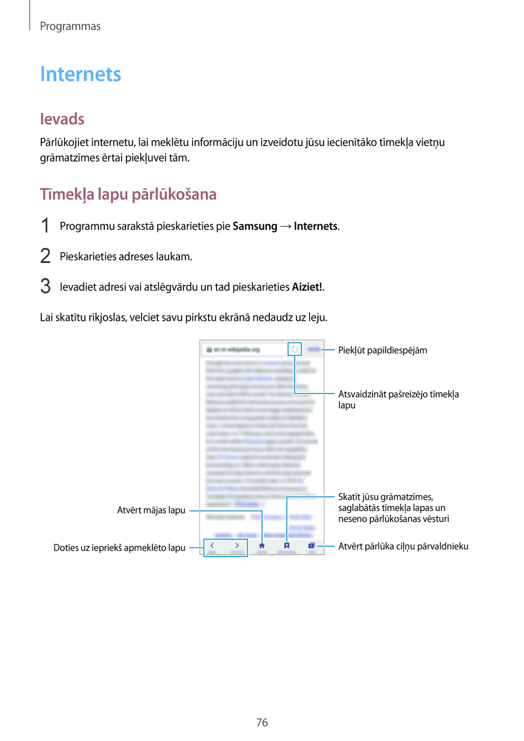 Samsung SM-G935FZDASEB manual Internets, Tīmekļa lapu pārlūkošana 