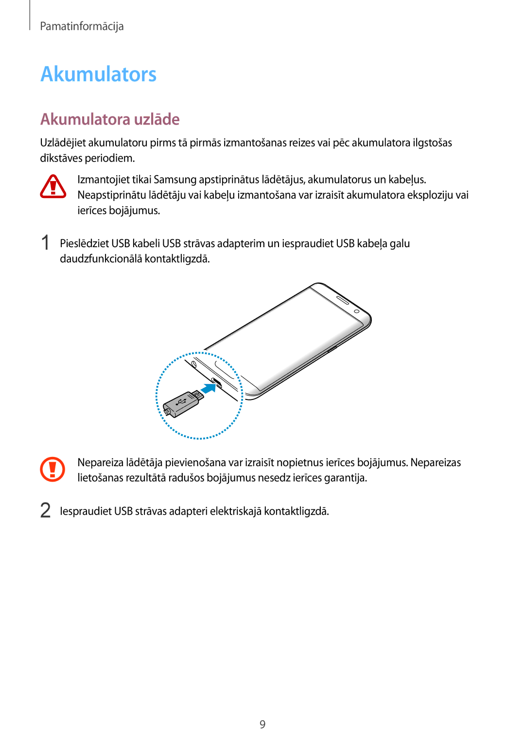 Samsung SM-G935FZDASEB manual Akumulators, Akumulatora uzlāde 