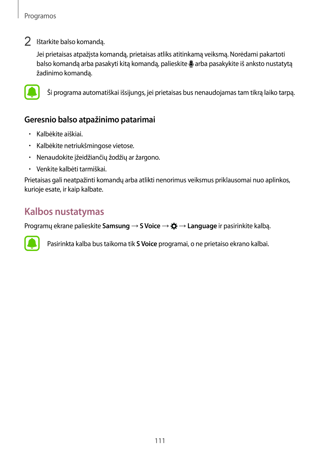 Samsung SM-G935FZDASEB manual Kalbos nustatymas, Geresnio balso atpažinimo patarimai 