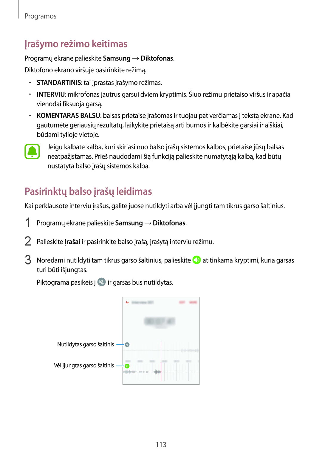 Samsung SM-G935FZDASEB manual Įrašymo režimo keitimas, Pasirinktų balso įrašų leidimas 