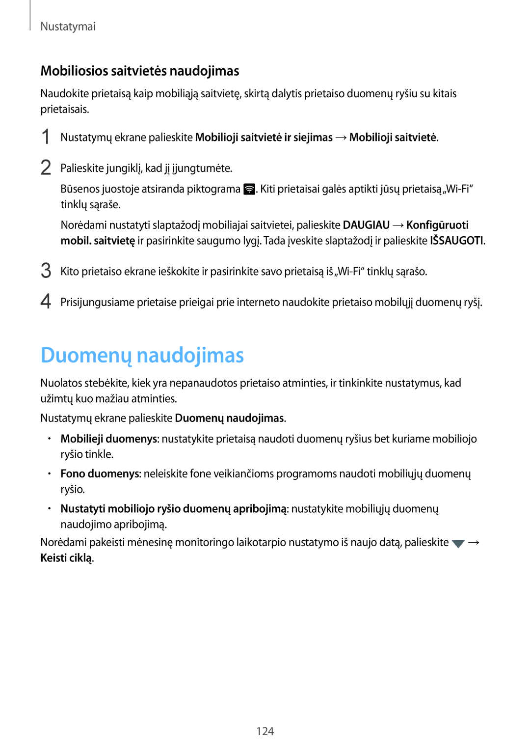 Samsung SM-G935FZDASEB manual Duomenų naudojimas, Mobiliosios saitvietės naudojimas 