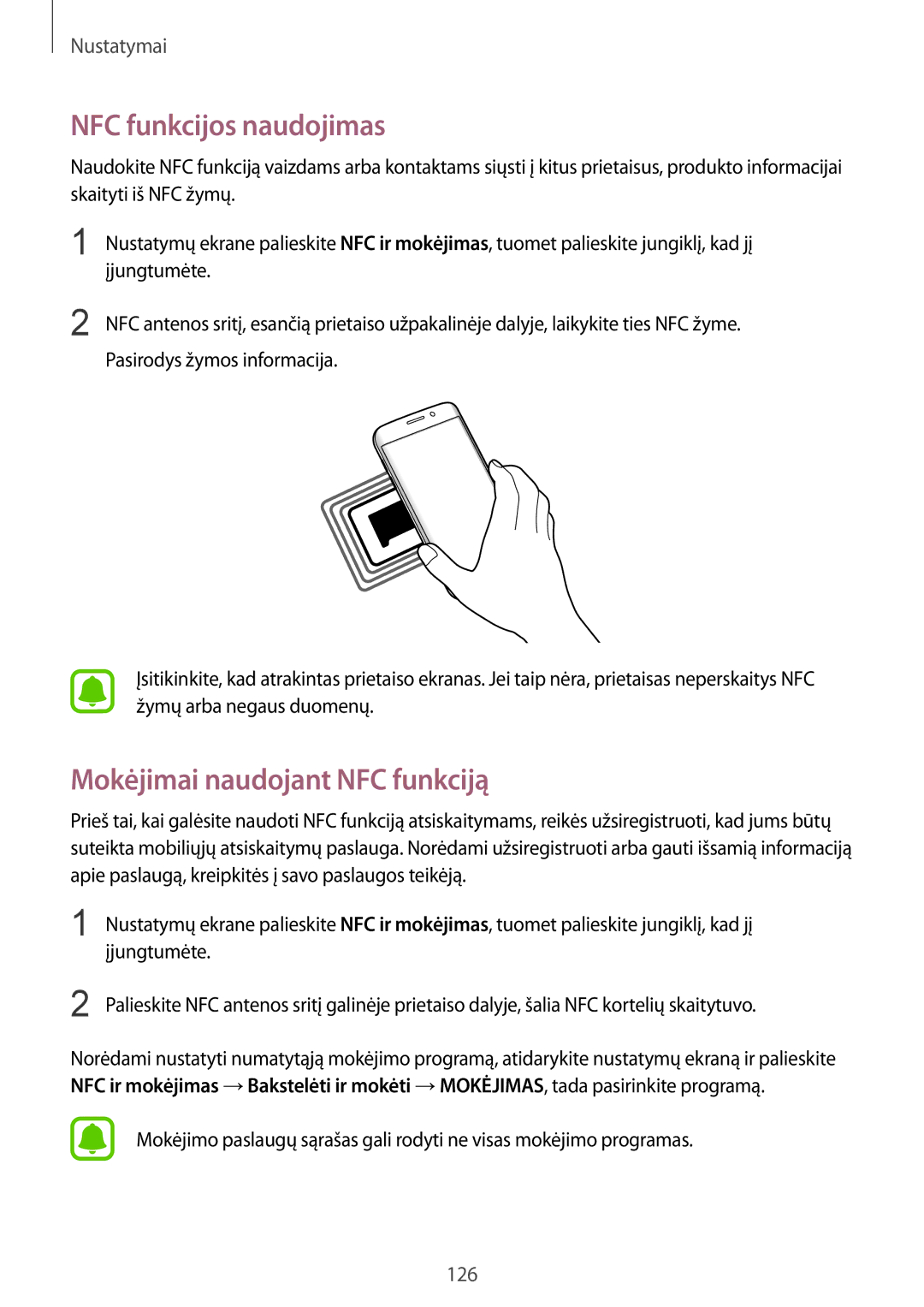 Samsung SM-G935FZDASEB manual NFC funkcijos naudojimas, Mokėjimai naudojant NFC funkciją 