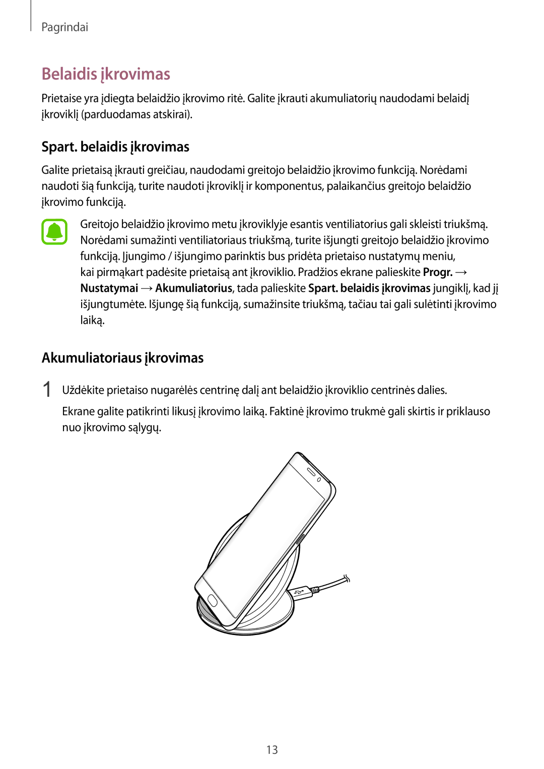 Samsung SM-G935FZDASEB manual Belaidis įkrovimas, Spart. belaidis įkrovimas, Akumuliatoriaus įkrovimas 