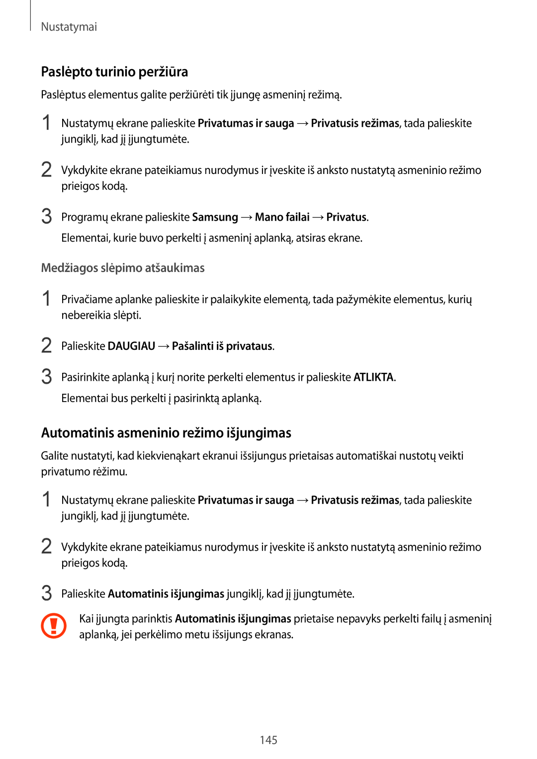 Samsung SM-G935FZDASEB manual Paslėpto turinio peržiūra, Automatinis asmeninio režimo išjungimas 