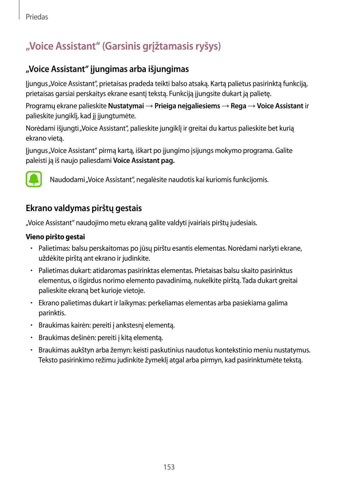 Samsung SM-G935FZDASEB manual „Voice Assistant Garsinis grįžtamasis ryšys, „Voice Assistant įjungimas arba išjungimas 