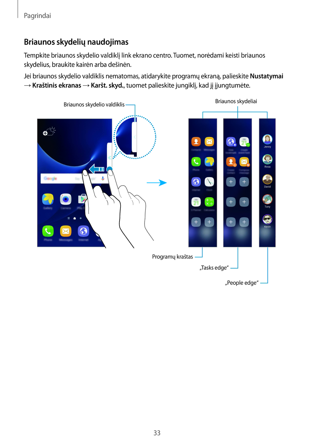 Samsung SM-G935FZDASEB manual Briaunos skydelių naudojimas 