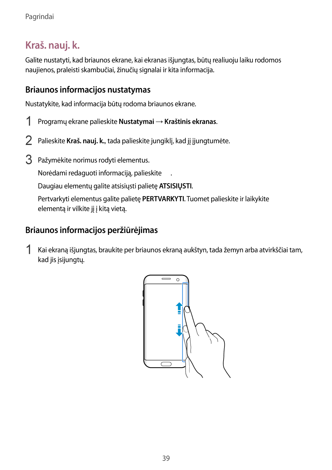 Samsung SM-G935FZDASEB manual Kraš. nauj. k, Briaunos informacijos nustatymas, Briaunos informacijos peržiūrėjimas 