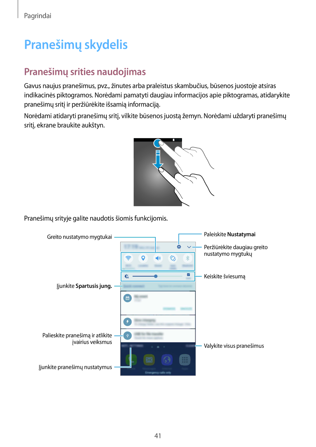 Samsung SM-G935FZDASEB manual Pranešimų skydelis, Pranešimų srities naudojimas 