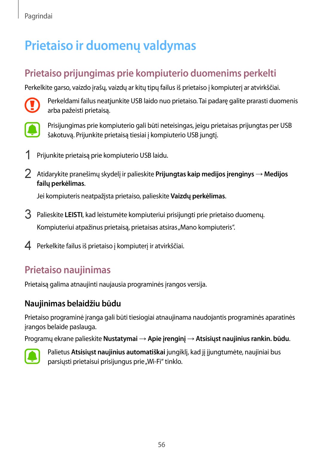 Samsung SM-G935FZDASEB manual Prietaiso ir duomenų valdymas, Prietaiso naujinimas, Naujinimas belaidžiu būdu 