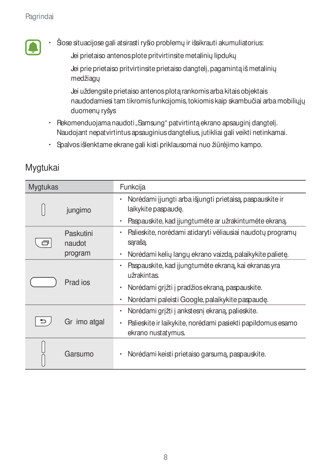 Samsung SM-G935FZDASEB manual Mygtukai 