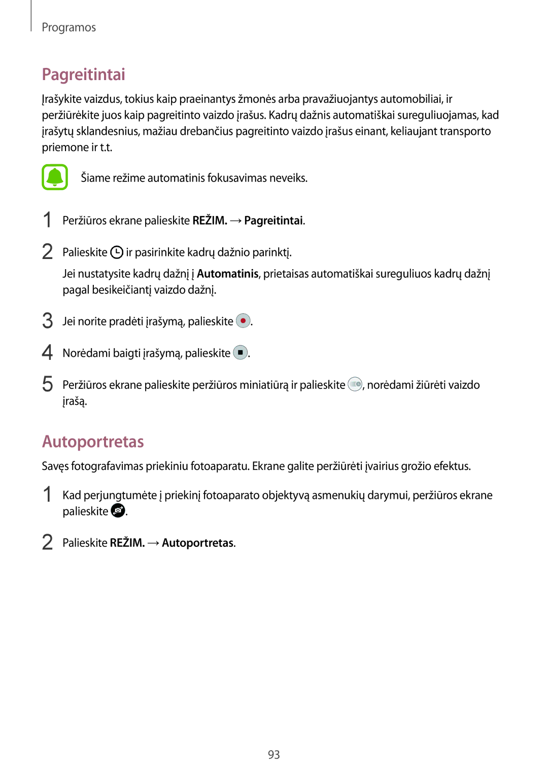 Samsung SM-G935FZDASEB manual Pagreitintai, Palieskite REŽIM. →Autoportretas 