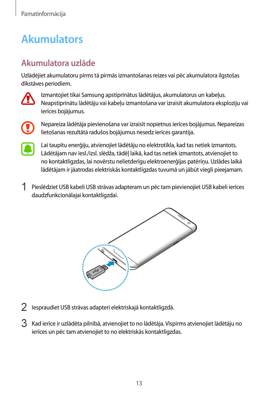 Samsung SM-G935FZDASEB manual Akumulators, Akumulatora uzlāde 