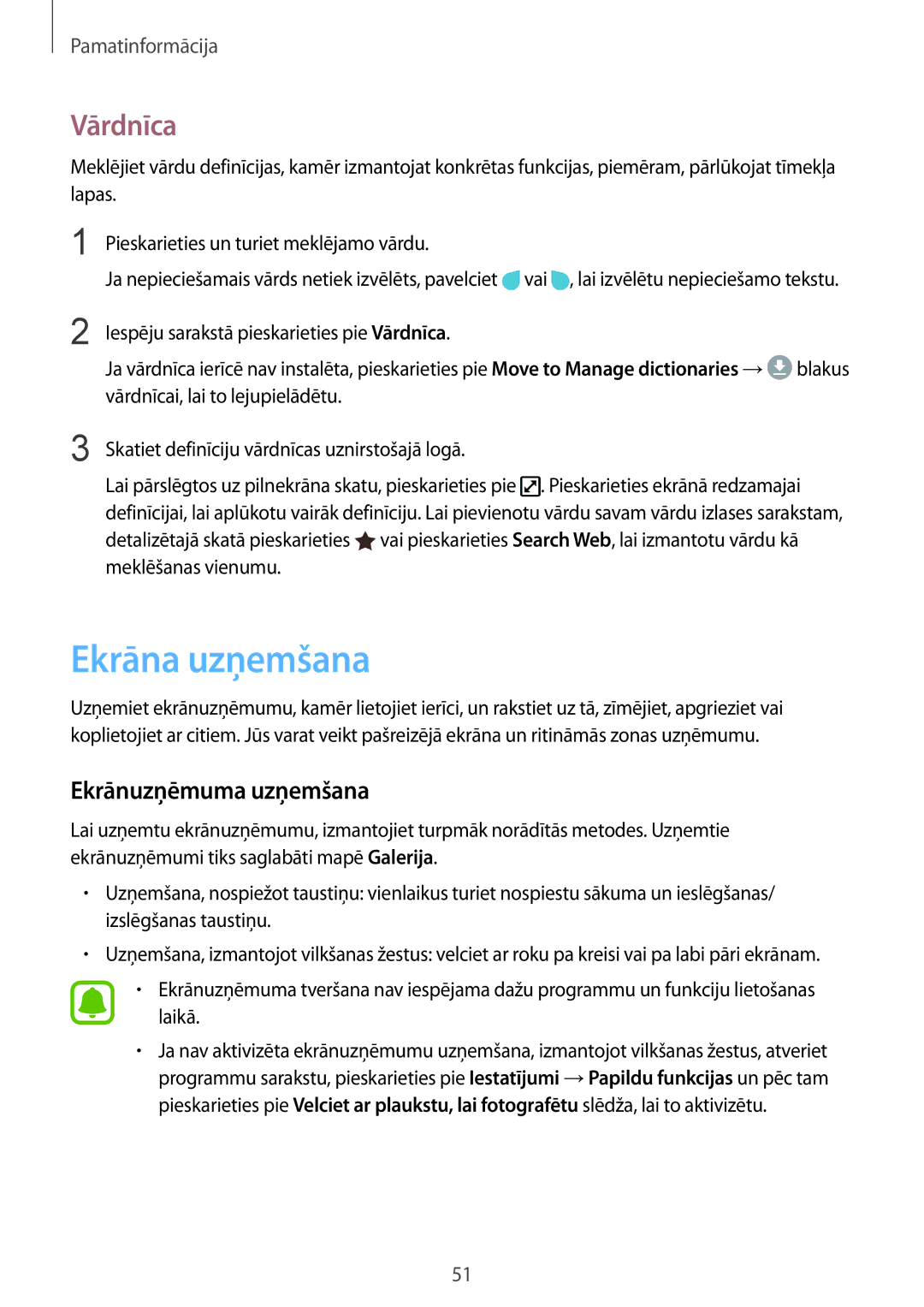 Samsung SM-G935FZDASEB manual Ekrāna uzņemšana, Vārdnīca, Ekrānuzņēmuma uzņemšana 