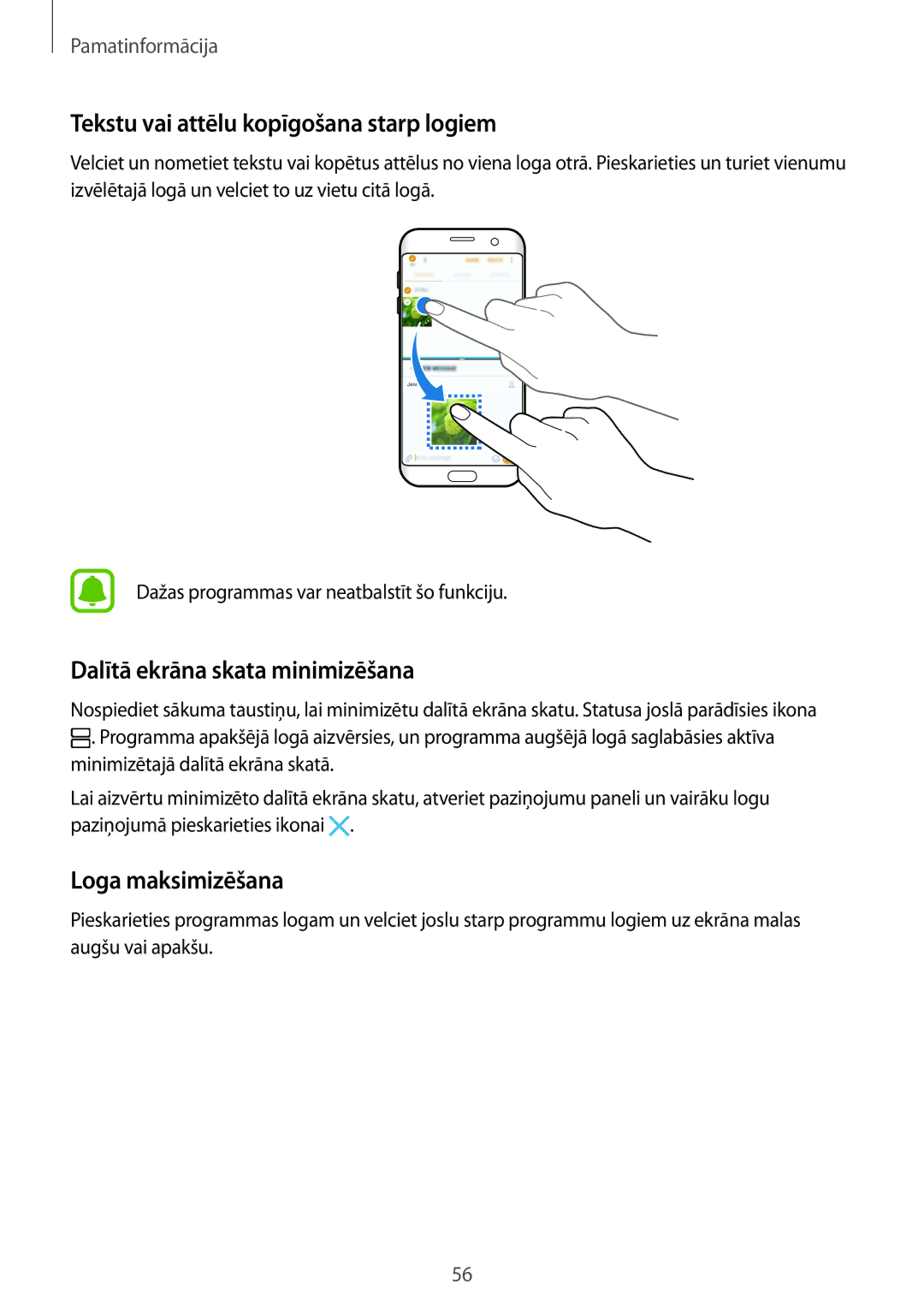 Samsung SM-G935FZDASEB Tekstu vai attēlu kopīgošana starp logiem, Dalītā ekrāna skata minimizēšana, Loga maksimizēšana 