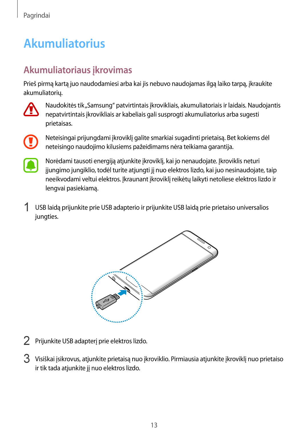 Samsung SM-G935FZDASEB manual Akumuliatorius, Akumuliatoriaus įkrovimas 