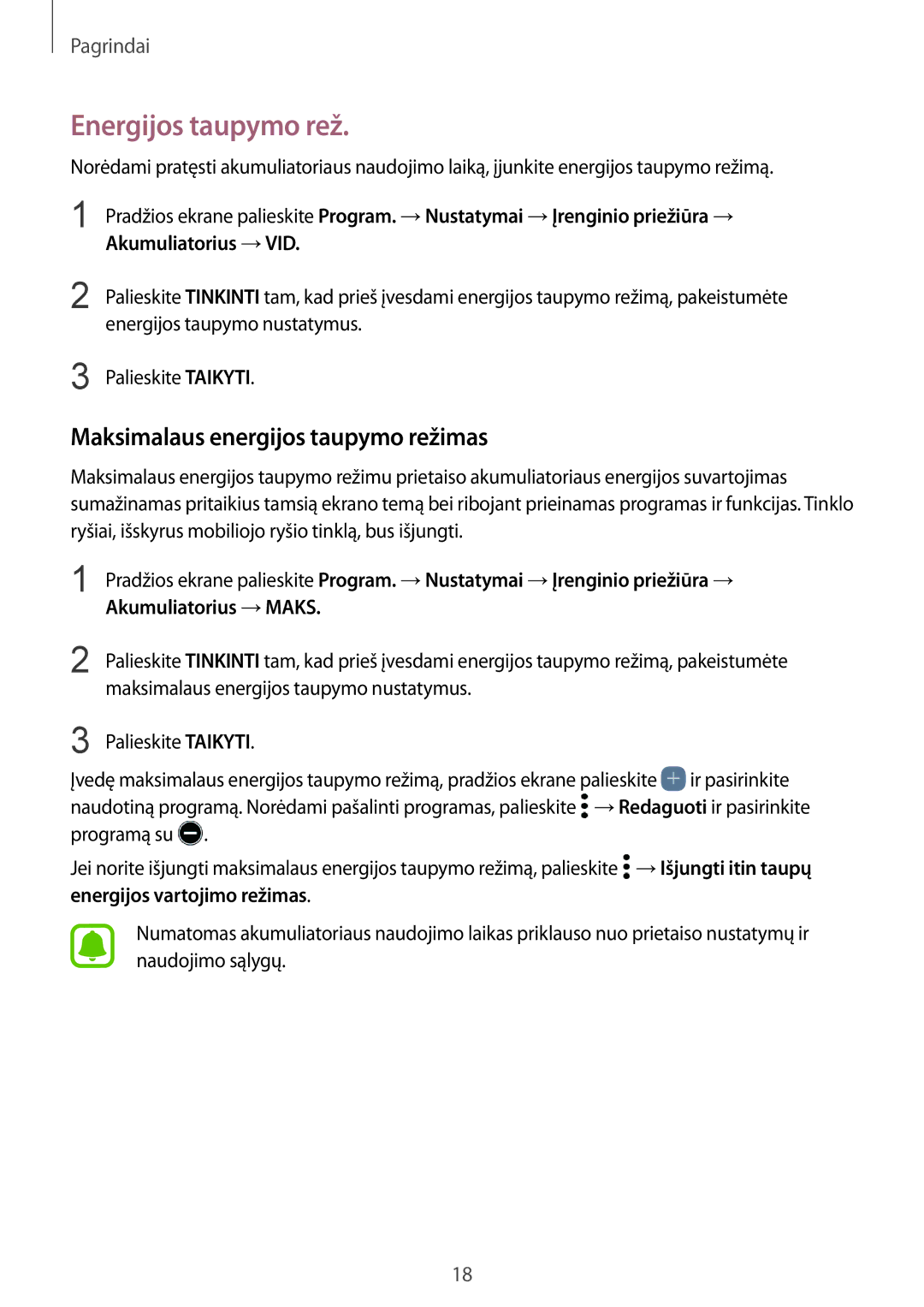 Samsung SM-G935FZDASEB manual Energijos taupymo rež, Maksimalaus energijos taupymo režimas 